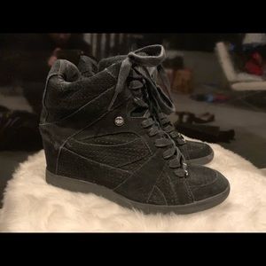 Suede high top sneakers/wedges